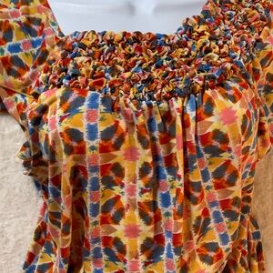 2X plus Party Top! Festive Fun Tunic with face-framing confetti! Flutter sleeves